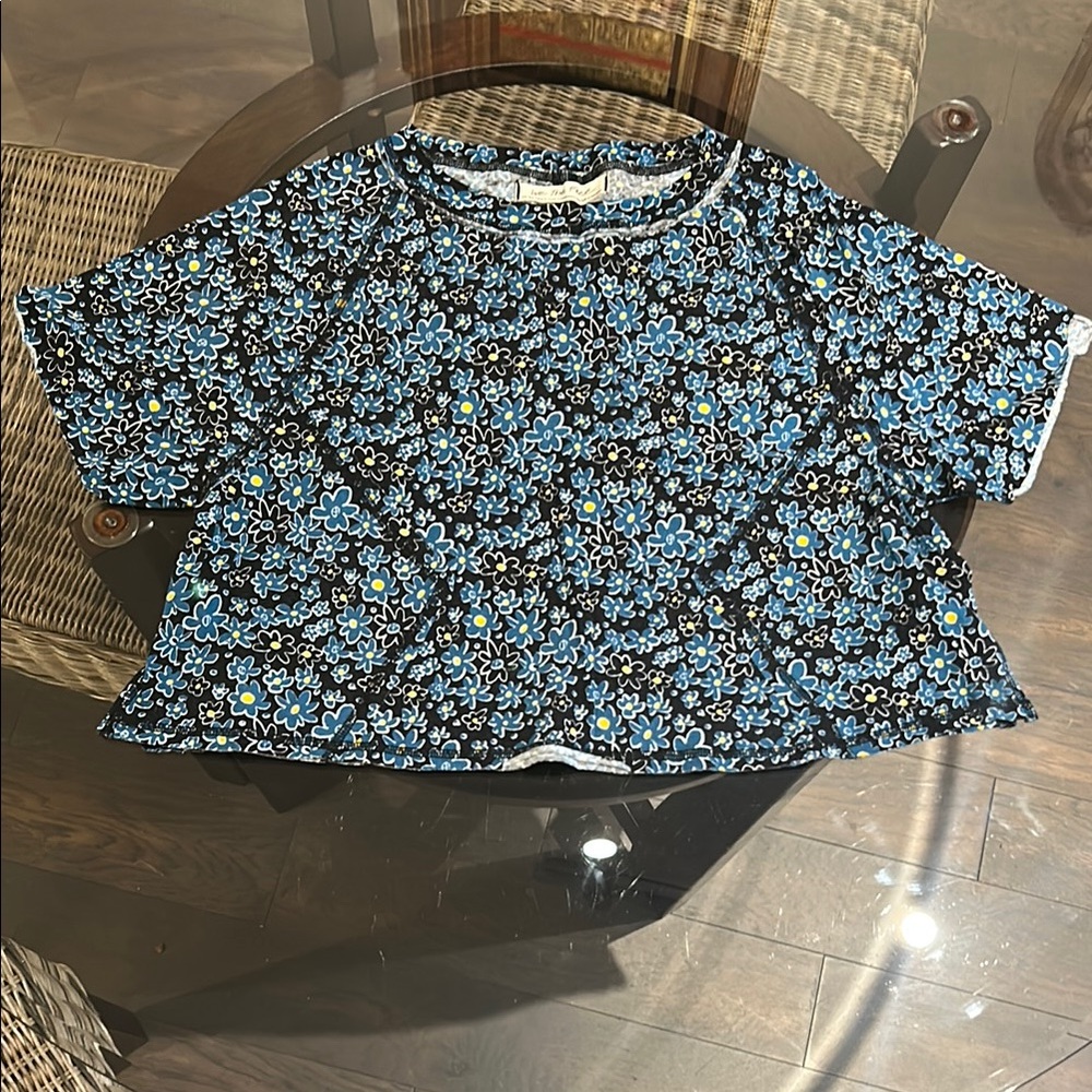 We The Free Black and Blue Floral Swing Crop T-Shirt